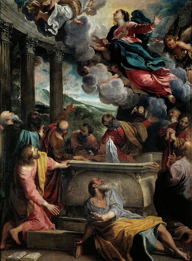 The Assumption of the Virgin Mary, ca. 1587, Italian School, Oil on canvas... Painting by Annibale Carracci -1560-1609-