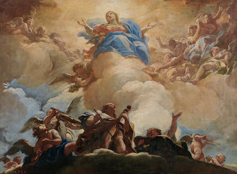 The Assumption of the Virgin Mary, ca. 1700, Italian School, Oil on canvas, 61... Painting by Luca Giordano -1634-1705-