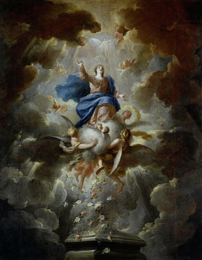 The Assumption of the Virgin Mary, ca. 1700, Spanish Sc... Painting by Francisco Ignacio Ruiz de la Iglesia -1649-1704-