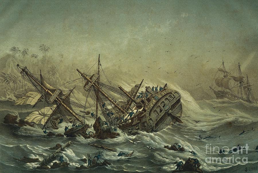 The Astrolabe Sinking, 1785 Painting by Louis Lebreton
