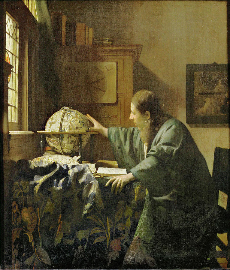 The Astronomer, c. 1668, Oil on canvas, 51 x 45 cm. Painting by Jan Vermeer -1632-1675-