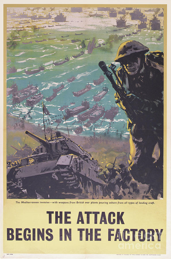 the Attack Begins In The Factory, Wwii Poster, 1943 Drawing by English School