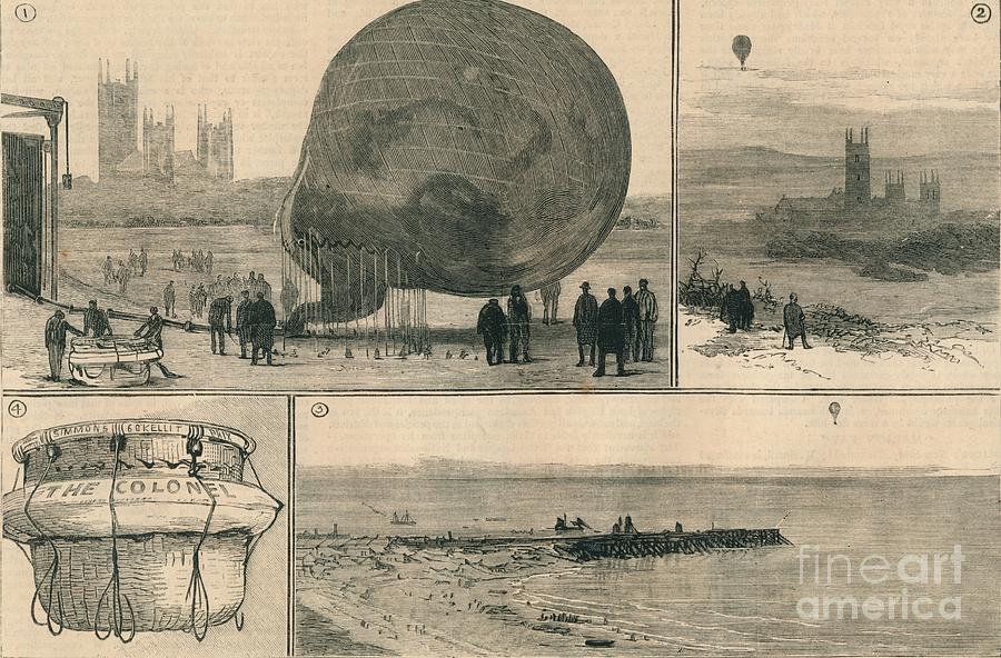 Black And White Drawing - The Attempted Balloon Voyage by Print Collector