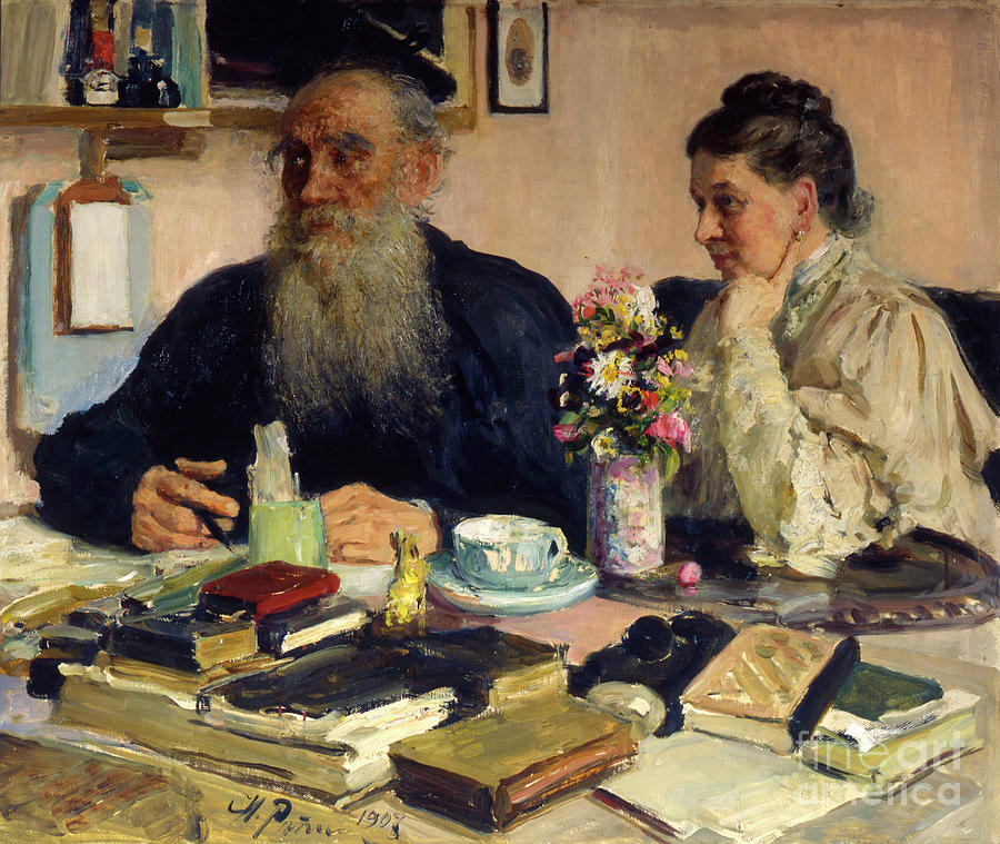 The Author Leo Tolstoy With His Wife Drawing by Heritage Images