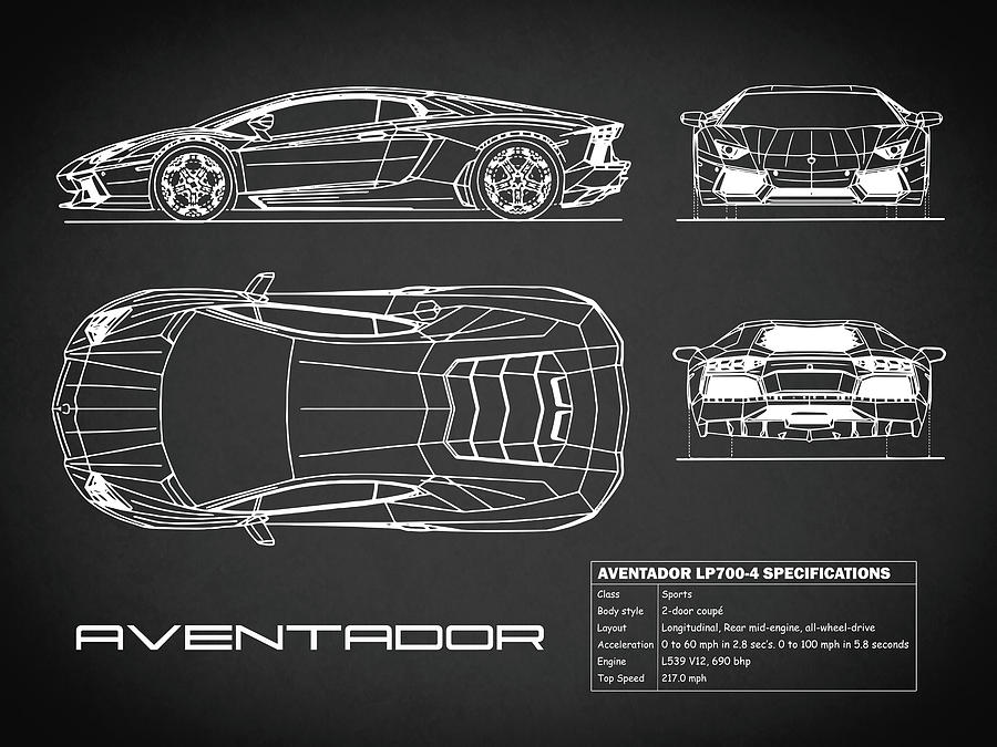 The Aventador Blueprint - Black Photograph by Mark Rogan - Pixels
