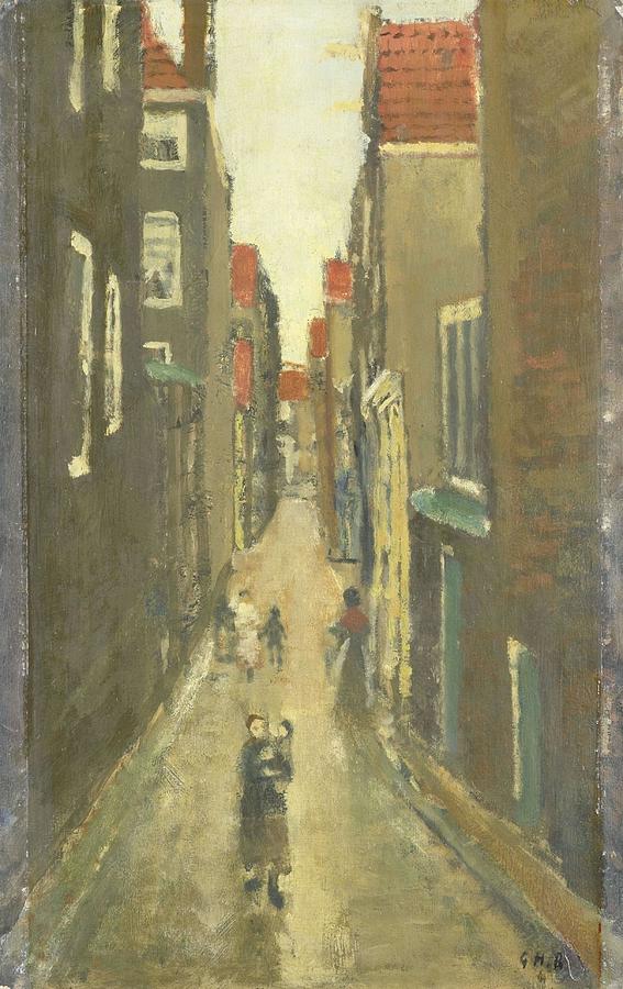 The Baanbrugsteeg looking from the Haarlemmerdijk towards the Vinkenstraat and the Brouwersgracht... Painting by George Hendrik Breitner -1857-1923- The Baanbrugsteeg looking from the Haarlemmerdijk towards the Vinkenstraat and the Brouwersgracht... Painting by George Hendrik Breitner -1857-1923-