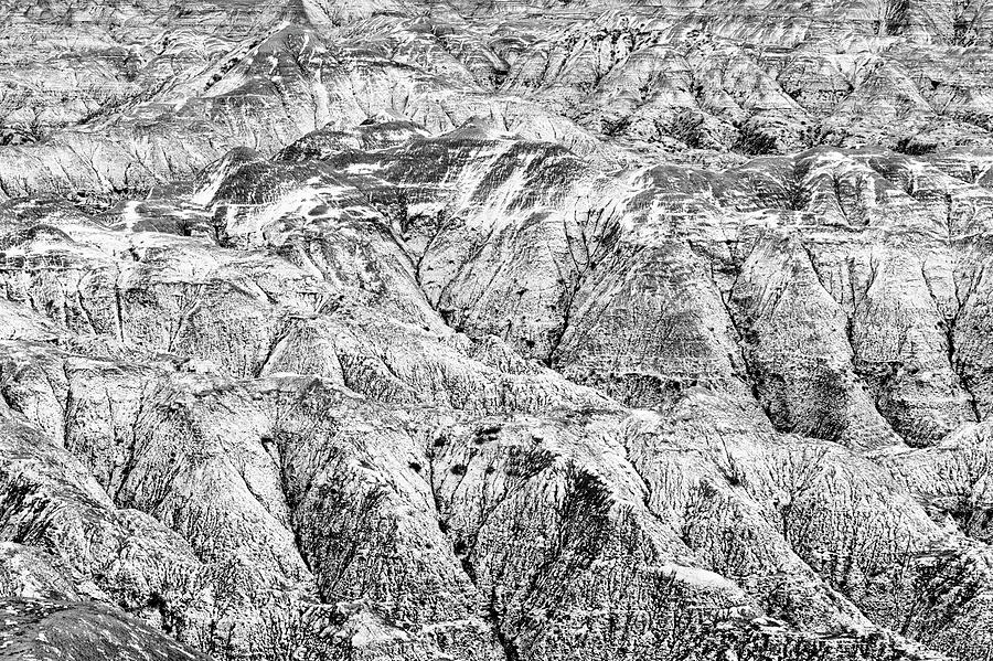 The Badlands With Snow In Black and White Photograph by Jim Thompson