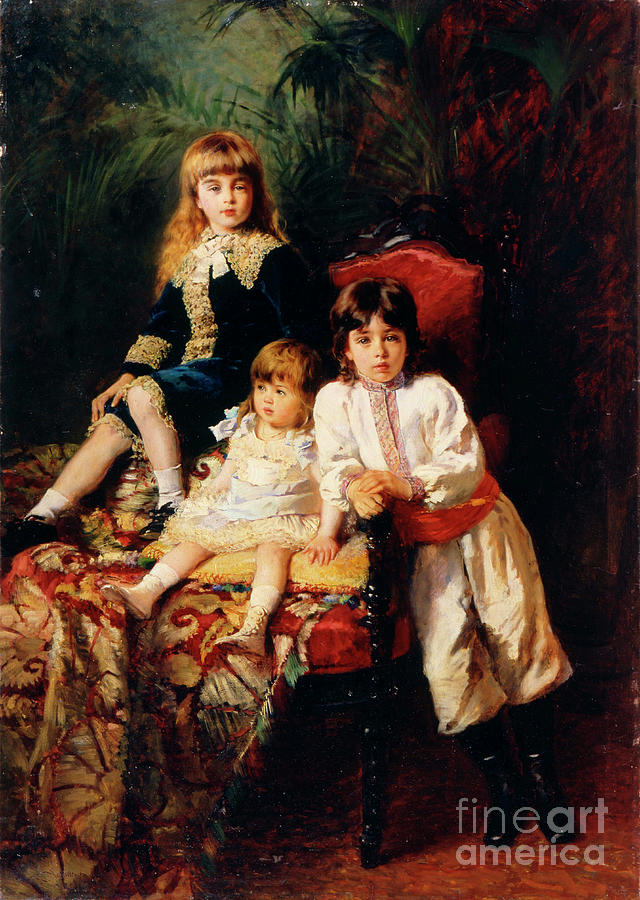 The Balashovs Children, 1880. Artist Drawing by Heritage Images