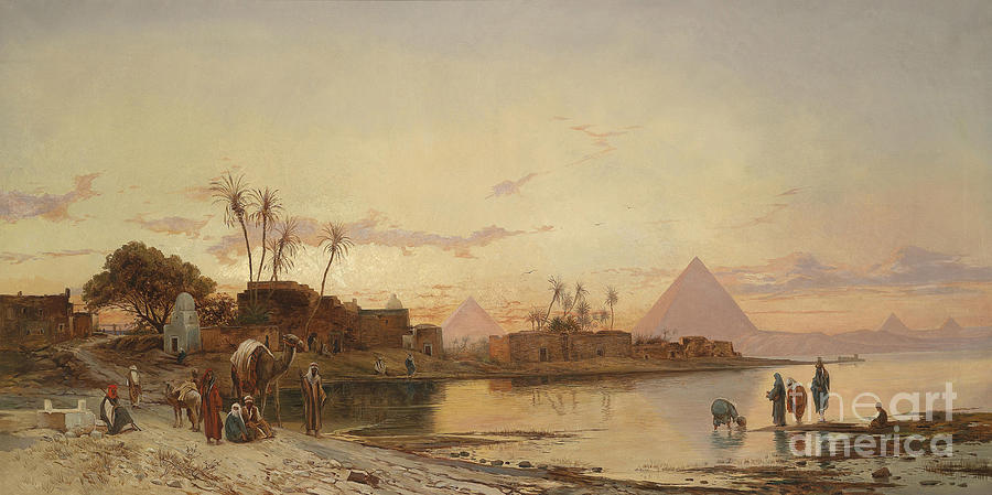 Camel Drawing - The Banks Of The Nile. Artist Corrodi by Heritage Images
