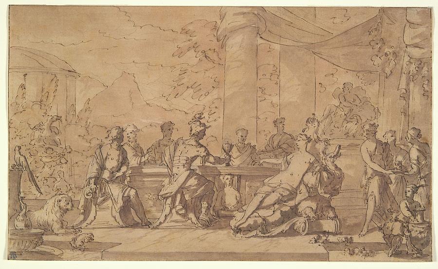 The Banquet Of Aeneas And Dido Drawing by Matthaus Terwesten | Fine Art ...