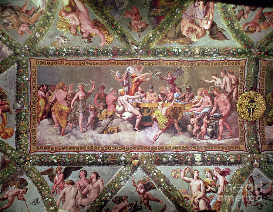 Mythology Painting - The Banquet Of The Gods, Ceiling Painting Of The Courtship And Marriage Of Cupid And Psyche by Raphael