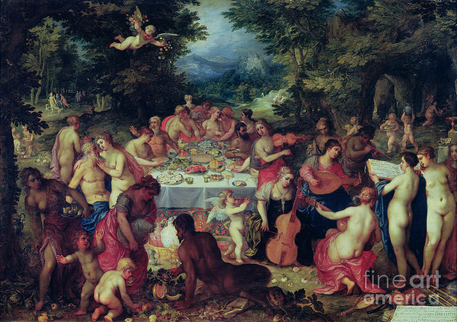 Wine Painting - The Banquet Of The Gods by Hendrik Van The Elder Balen