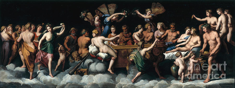 Nude Painting - The Banquet Of The Gods by Raphael