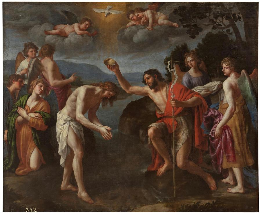 The Baptism of Christ. After 1630. Oil on canvas. Painting by Alessandro Turchi -1578-1649-