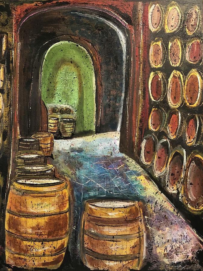 Wine Painting - The Barrel room by Annette Cirillo
