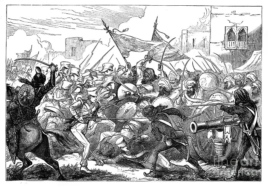 The Battle At Gujerat, 19th Century Drawing by Print Collector