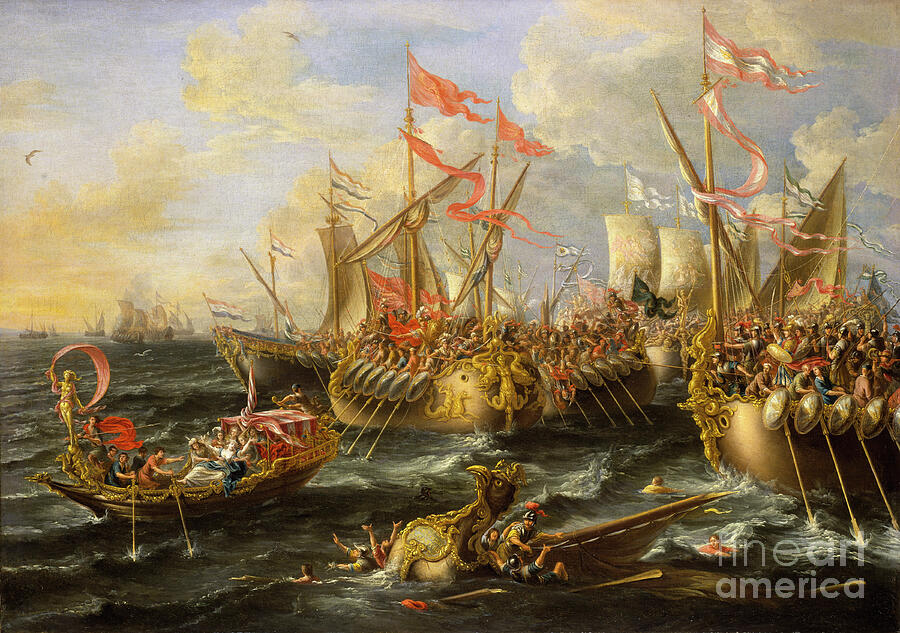 Greek Painting - The Battle Of Actium, 2 September 31 Bc, 1672 by Lorenzo A Castro