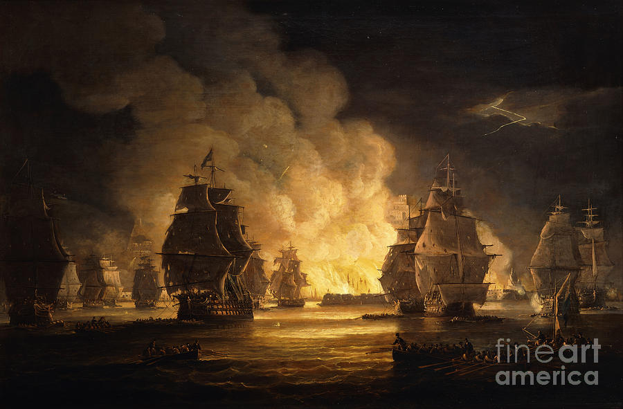 The Battle Of Algiers: The Bombardment, 1824 Painting by Thomas Luny
