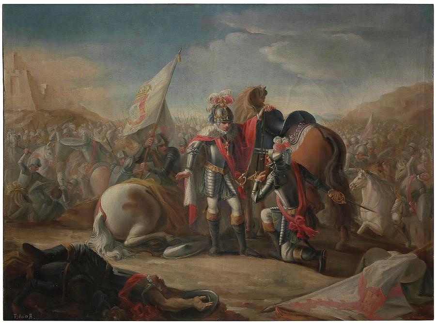 The Battle of Aljubarrota. 1791. Oil on canvas. JOHN I OF PORTUGAL. Painting by Mariano Salvador Maella -1739-1819-