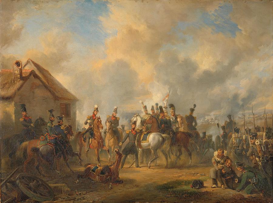 The Battle of Bautersem during the Ten Days Campaign. The Engagement at Bautersem. Painting by Nicolaas Pieneman -1809-1860-