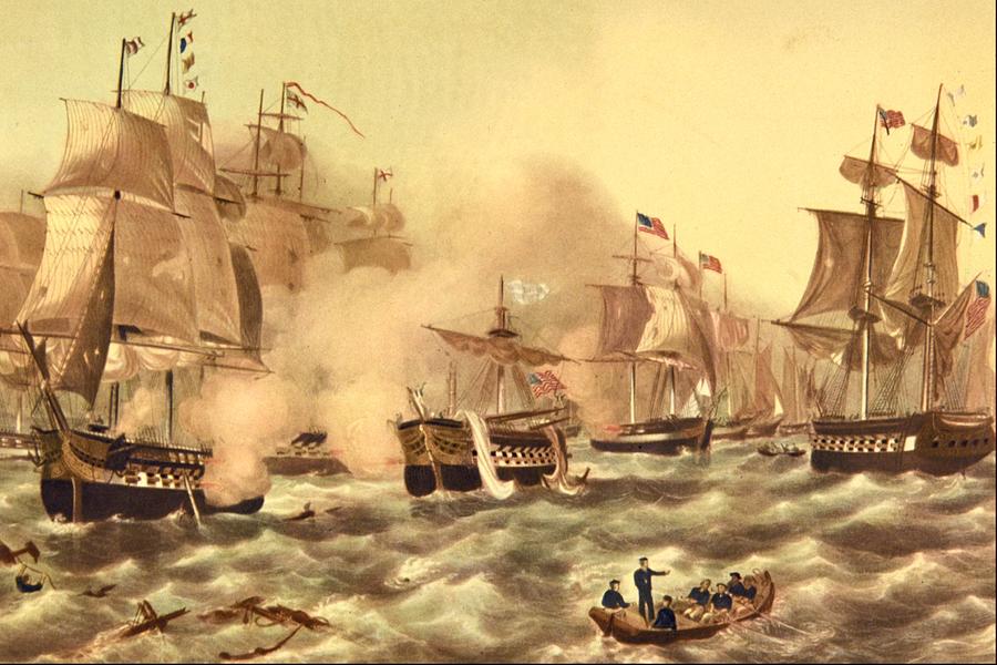 The Battle of Lake Erie, Commodore Painting by J Perry Newell | Fine ...