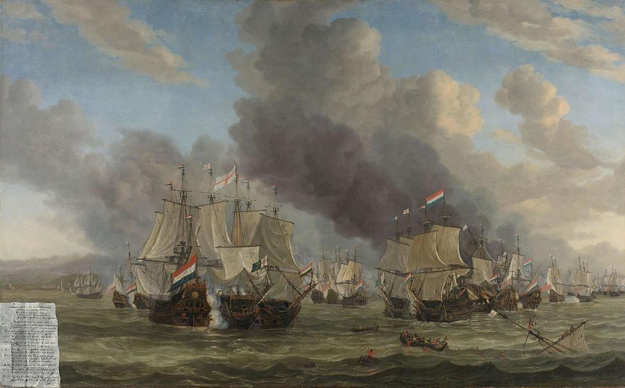 The Battle of Livorno. The Naval Battle near Livorno, 14 March 1653. Painting by Reinier Nooms