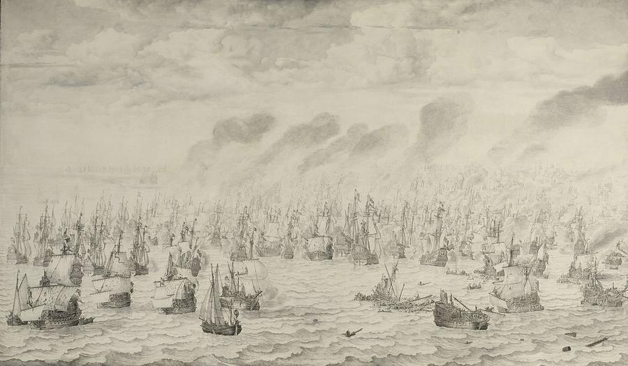 The Battle of Terheide. The Battle of Terheide, 10 August 1653 an episode from the First Anglo-D... Painting by Willem van de Velde -I-