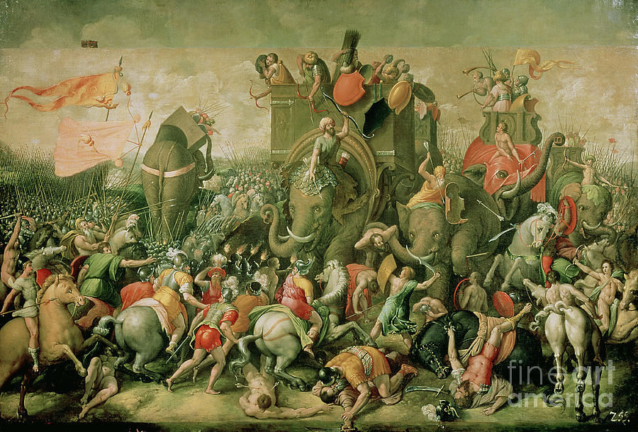 Animal Painting - The Battle Of Zama, 202 Bc, 1570-80 by Giulio Romano