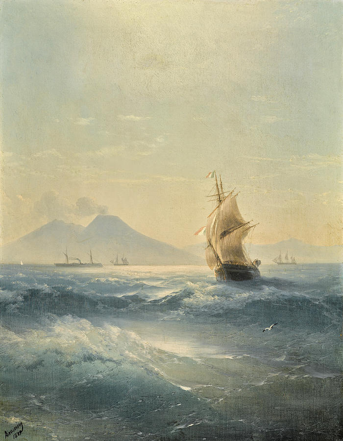 The Bay of Naples with Mount Vesuvius Painting by Ivan Konstantinovich Aivazovsky