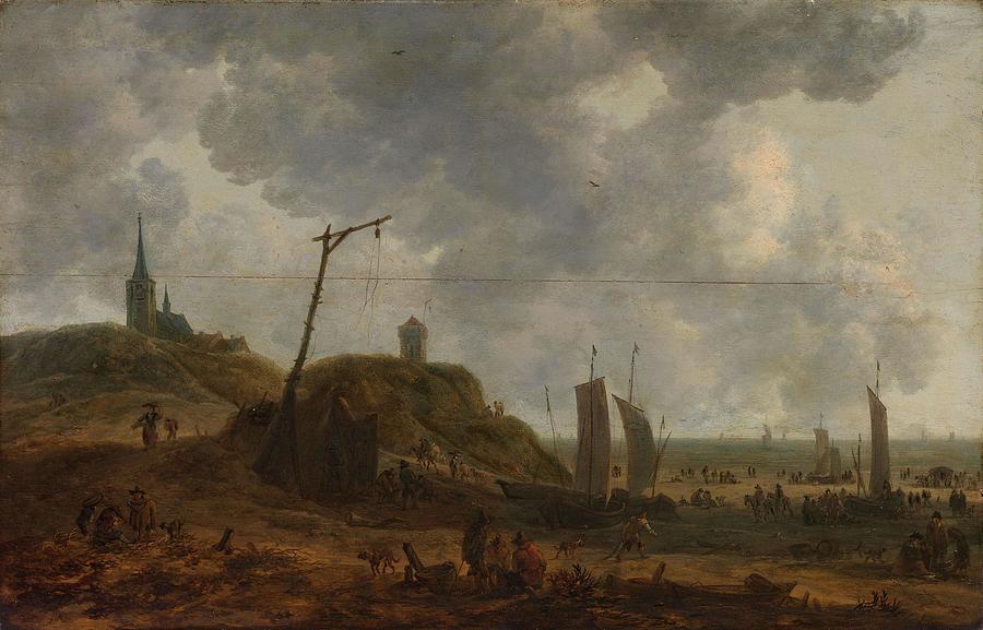 The Beach at Katwijk. Painting by Adriaen van der Kabel -mentioned on object-