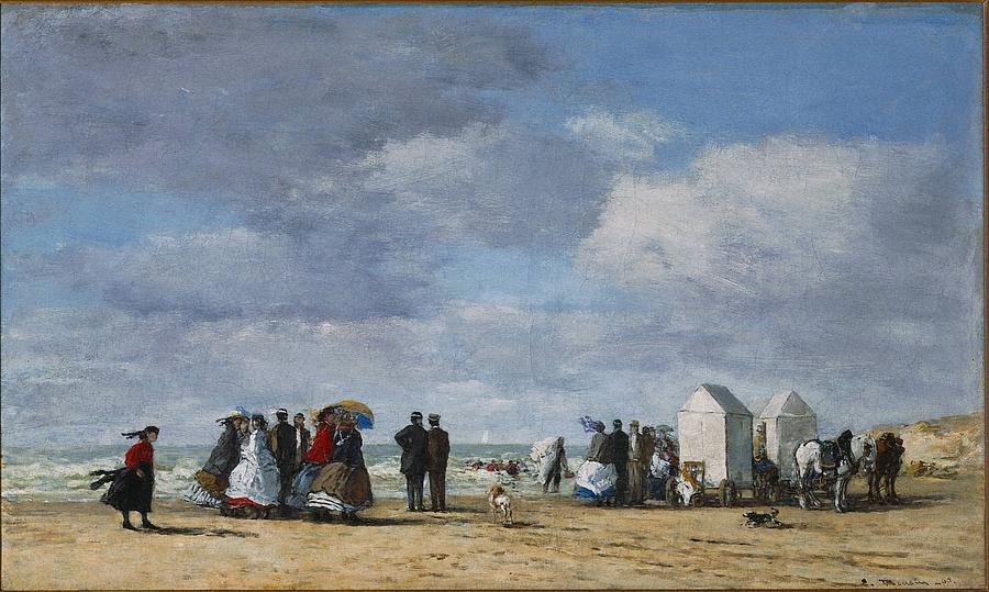 Eugene Boudin Painting - The Beach at Trouville, 1865 by Eugene Boudin