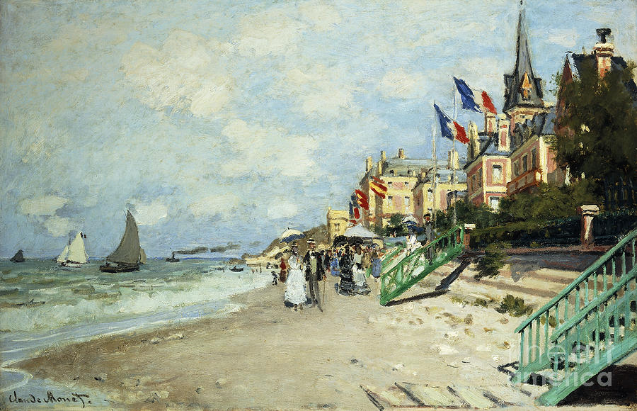 The Beach At Trouville; La Plage A Trouville, 1870 Painting by Claude Monet