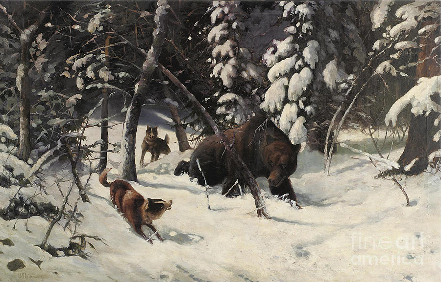 The Bear Hunt Drawing by Heritage Images - Fine Art America