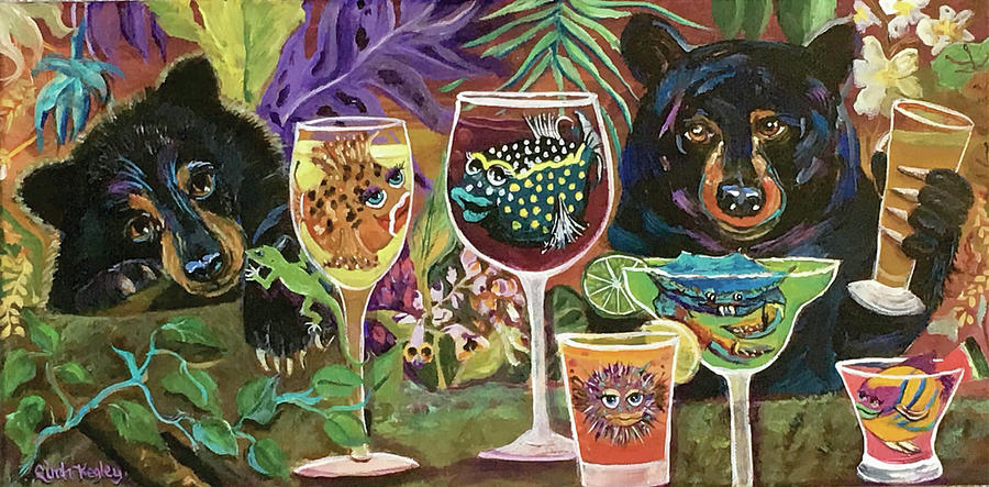 The Bears and their Besties on Island Time Painting by Linda Kegley