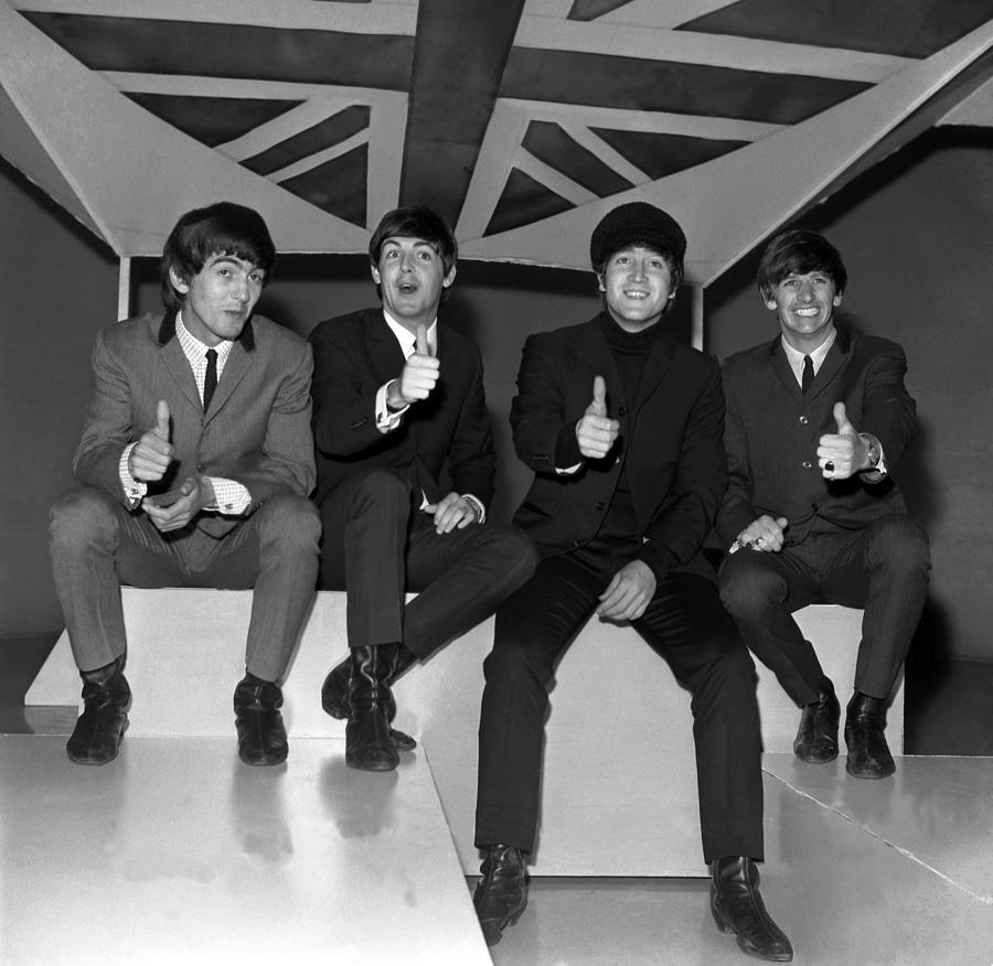 The Beatles Smiling With Thumbs Up Photograph by Globe Photos - Fine ...