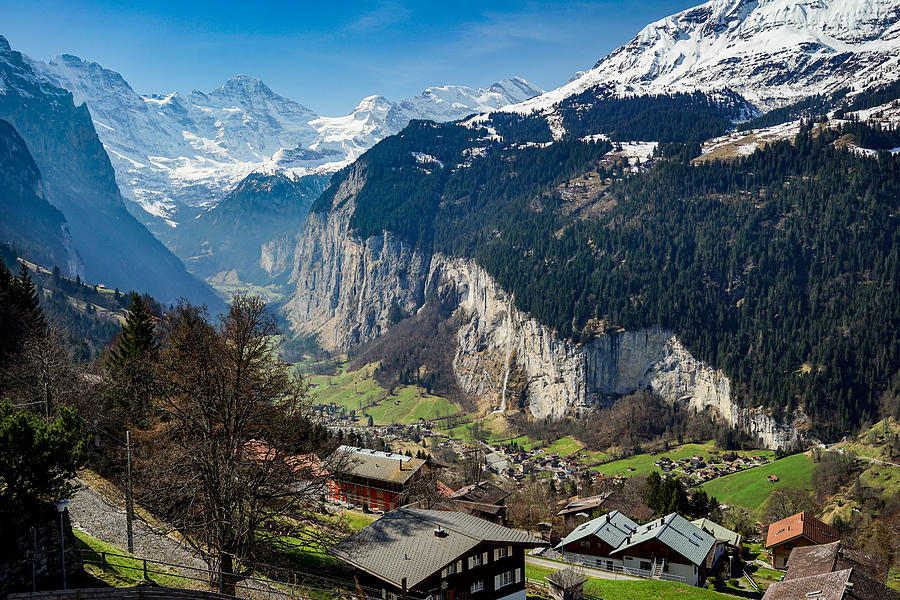 Mountain Photograph - The beautiful valley of Lauterbrunnen in Switzerland by George Afostovremea