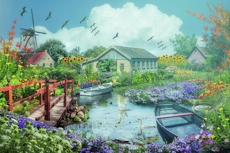 The Beauty of Flowers in Holland on a Misty Morning Digital Art by Debra and Dave Vanderlaan
