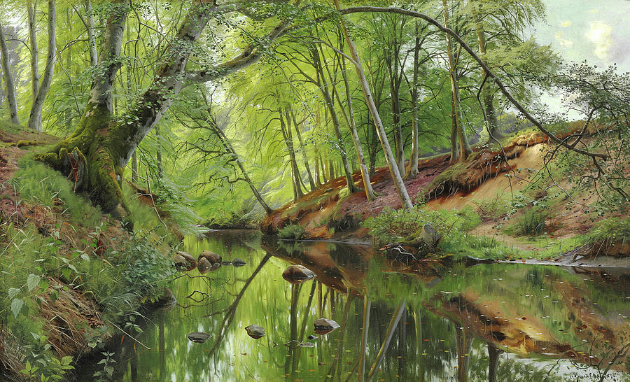 The Beech Reflects In A Stream In A Forest Painting by Mountain Dreams ...