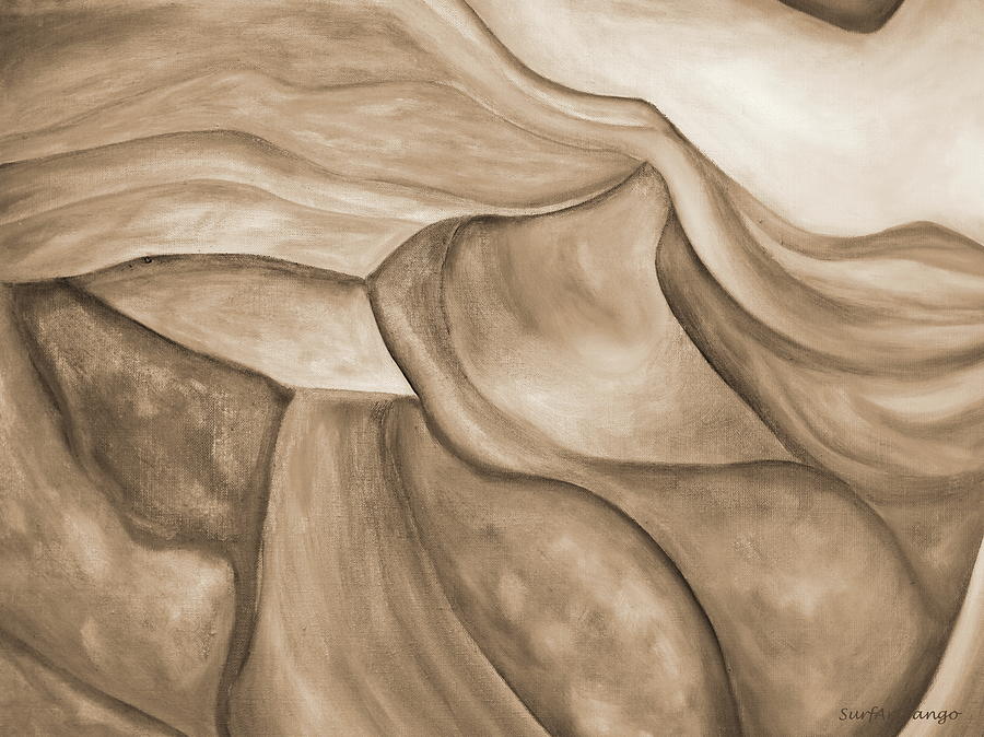 Antelope Canyon Textile. Sepia. The Beginning. Fragment 1. Colorful And Over 30 Monochromatic. Painting