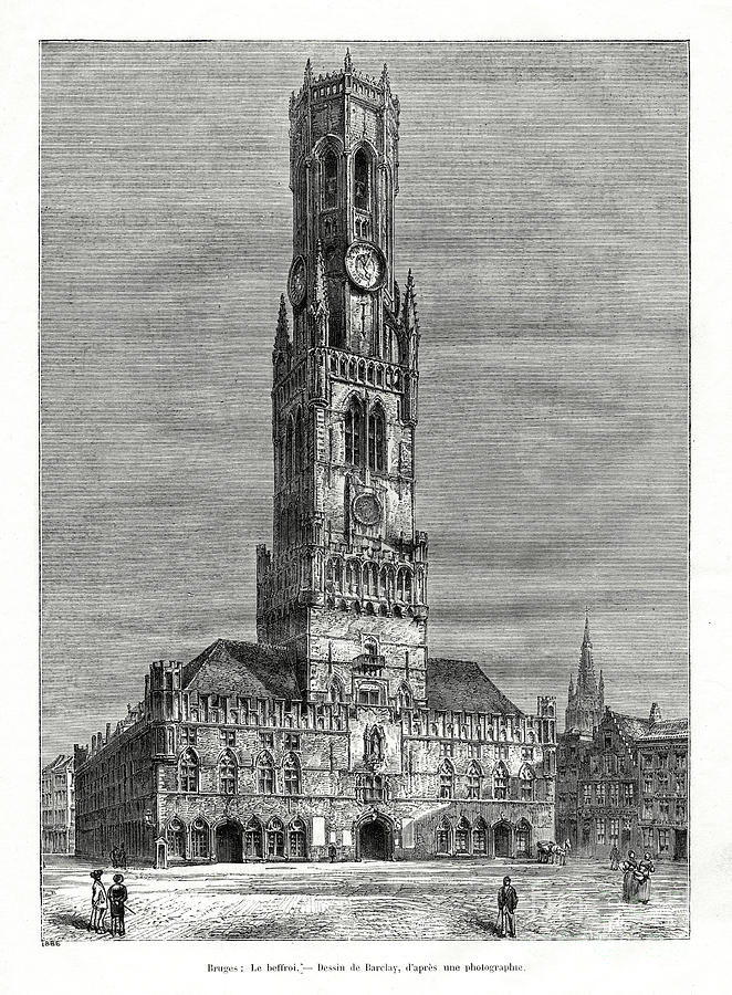 The Belfry, Bruges, Belgium, 1886 Drawing by Print Collector