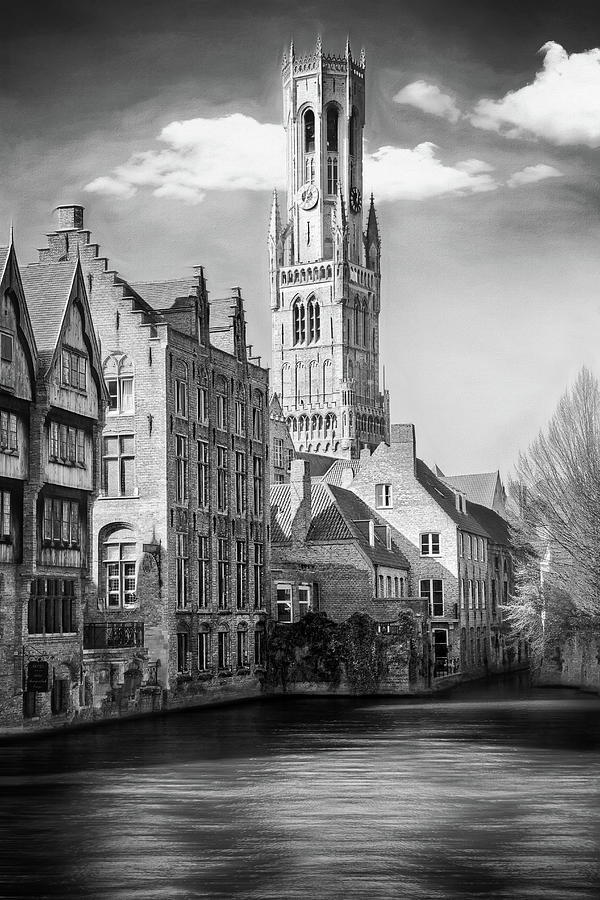 The Belfry of Bruges Belgium Black and White Photograph by Carol Japp