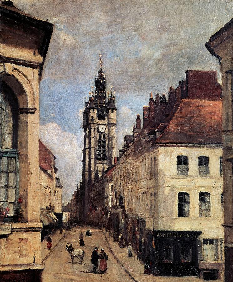 The Belfry of Douai - 1871 - 46,5x38,5 cm - oil on canvas. Painting by Jean Baptiste Camille Corot -1796-1875- The Belfry of Douai - 1871 - 46,5x38,5 cm - oil on canvas. Painting by Jean Baptiste Camille Corot -1796-1875-