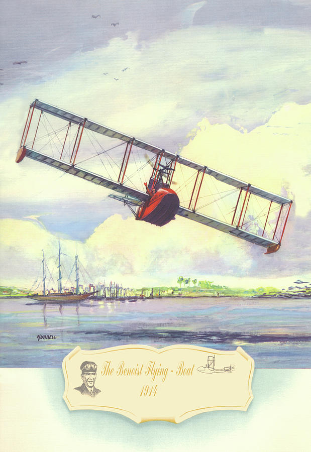Airplane Painting - The Benoist Flying Boat, 1914 by Charles H. Hubbell