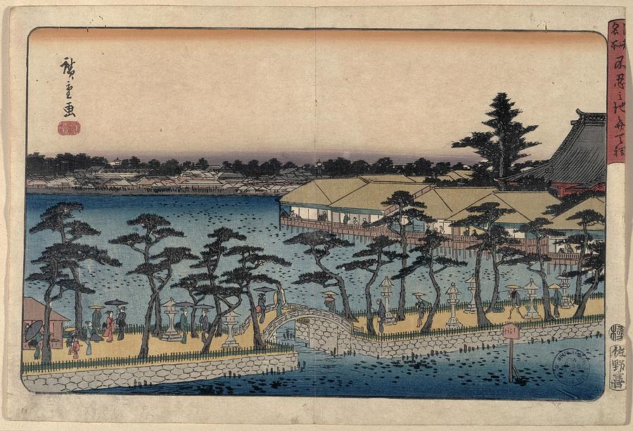 The Benten Shrine at Shinobazu Pond -Shinobazu no ike Benten h... Painting by Utagawa Hiroshige -1797-1858- Sanoya Kihei
