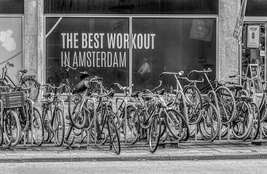 The Best Workout in Amsterdam Black and White Photograph by Debra and Dave Vanderlaan