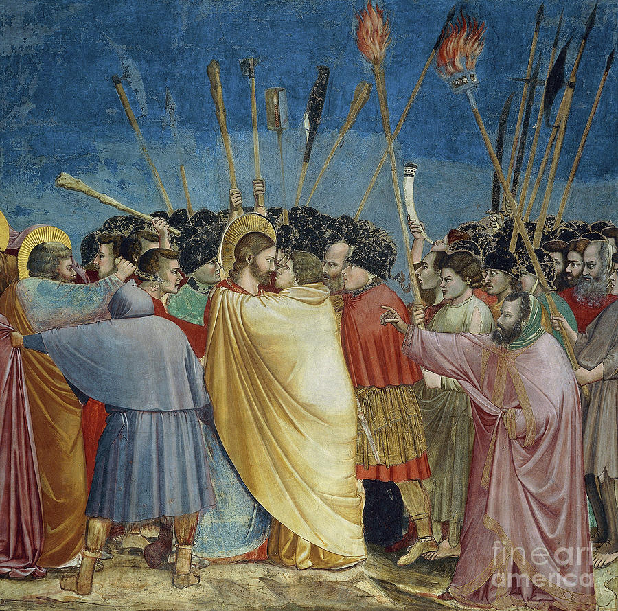 The Betrayal Of Christ Detail Of The Kiss, Circa 1305 Fresco Painting by Giotto Di Bondone