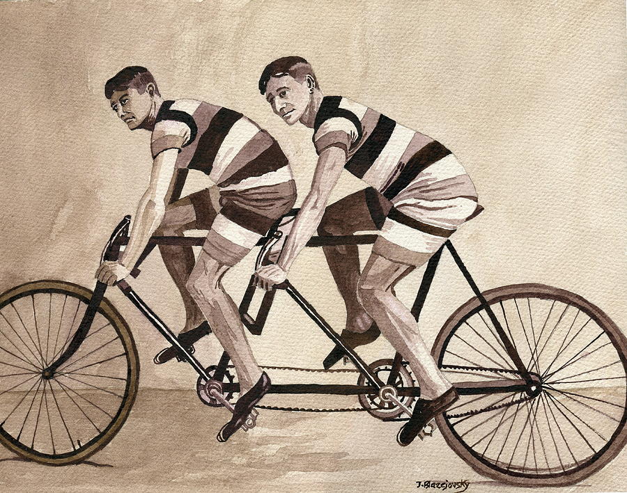 The bicycle racers Painting by Jeff Blazejovsky