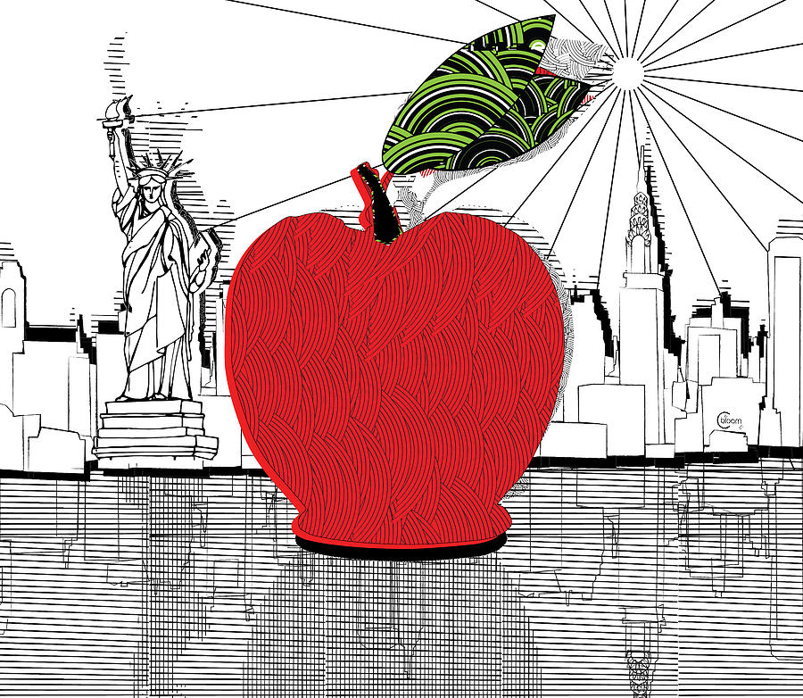 New York...The Big Apple Drawing by Cecely Bloom