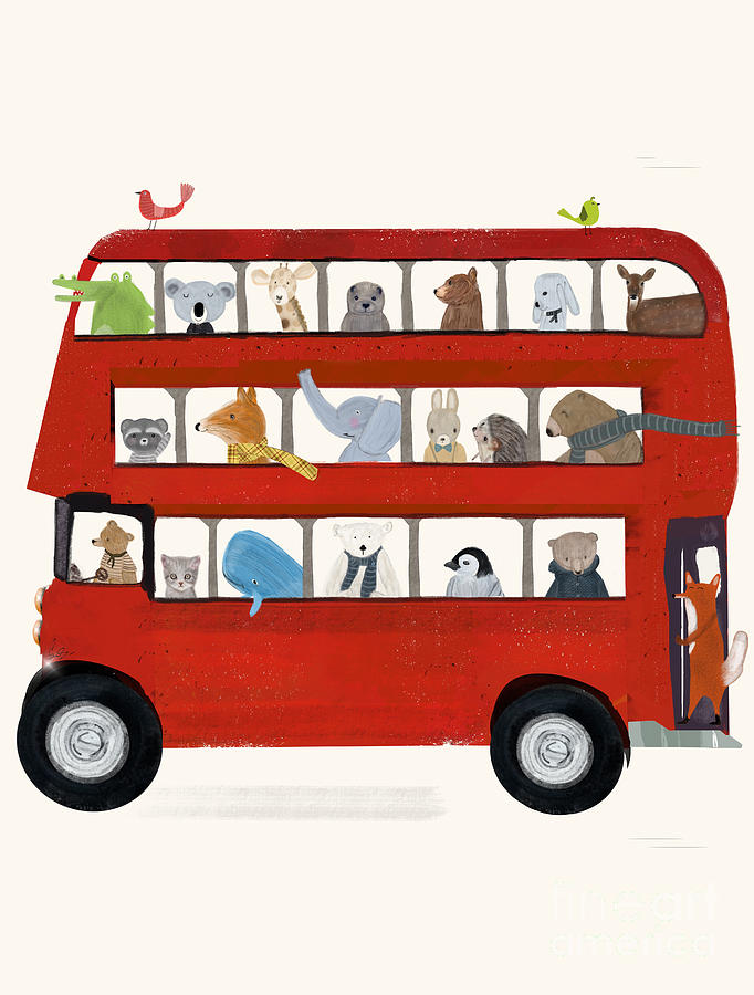 Nursery Animals Painting - The Big Little Red Bus by Bri Buckley