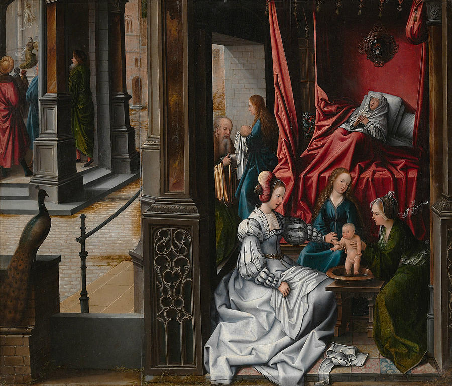 The Birth and Naming of Saint John the Baptist Painting by Bernard van Orley
